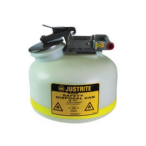 Justrite® 12751 Liquid Disposal Safety Can with Stainless Steel Hardware, 2 gal Capacity, 12 in dia, 14-3/4 in H, Polyethylene, White, FM Approved