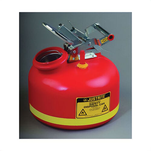 Justrite® 14265 Liquid Disposal Safety Can with Stainless Steel Hardware, 2 gal Capacity, 12 in dia, 14-3/4 in H, Red