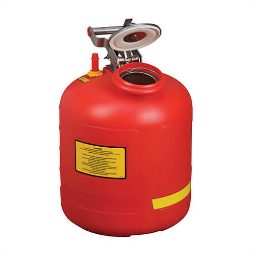 Justrite® 14565 Liquid Disposal Safety Can with Stainless Steel Hardware, 5 gal Capacity, 12 in dia, 20 in H, Polyethylene, Red