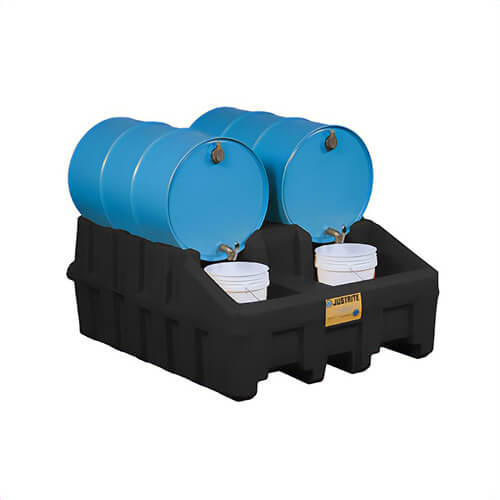 Justrite® 28667 EcoPolyBlend™ Drum Management Base Module, 2 Drums, 3060 lb Load, 66 gal Spill, Recycled Polyethylene, Black