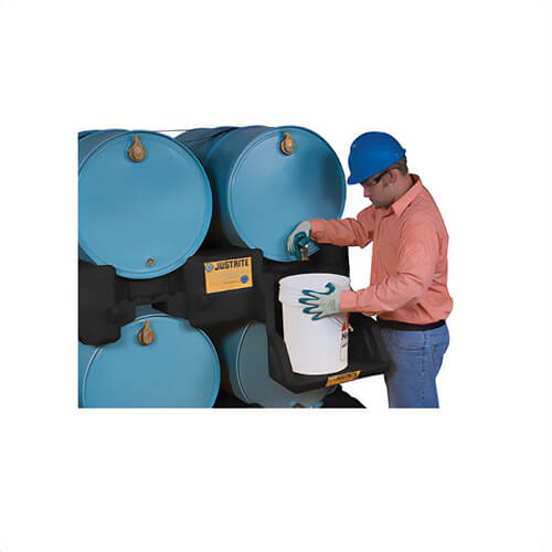 Justrite® 28669 EcoPolyBlend™ Drum Management Stack Module, 2 Drums, 1500 lb Load, 30/55 gal Spill, Recycled Polyethylene, Black