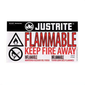 Justrite® 29004 Haz-Alert™ Flammable Small Warning Label, For Use with Safety Cabinets, 10-1/4 in W x 6 in H
