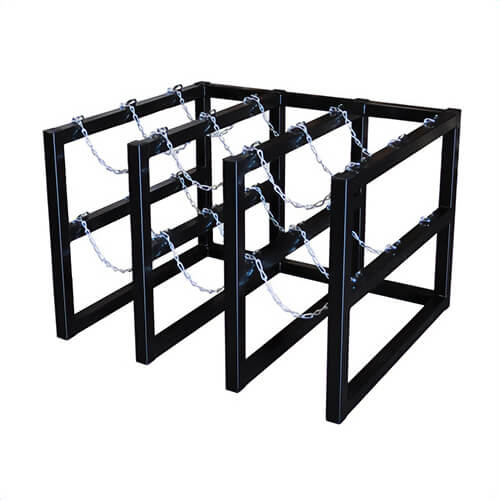 Justrite® 35134 Gas Cylinder Barricade Rack, 9 Capacity, 30 in H x 44 in W x 38 in D, Steel