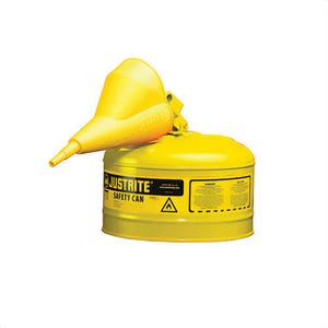 Justrite® 7125210 Type I Safety Can with Swinging Handle, Stainless Steel Flame Arrester and 11202Y 1/2 in OD x 11-1/4 in H Polypropylene Funnel
