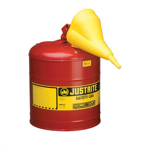 Justrite® 7150110 Type I Safety Can with Swinging Handle, SS Flame Arrester and 11202Y 1/2 in OD x 11-1/4 in H Funnel