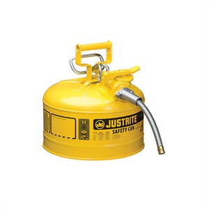 Justrite® 7225220 AccuFlow™ Type II Safety Can with 5/8 in OD x 9 in L Metal Hose and Stainless Steel Flame Arrester