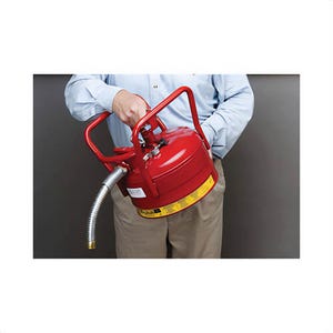Justrite® AccuFlow™ 7325130 Type II Safety Can, 2.5 gal Capacity, 11-3/4 in dia, 12 in L x 12.7 in H, Steel, Red, FM/CARB Approved, D.O.T