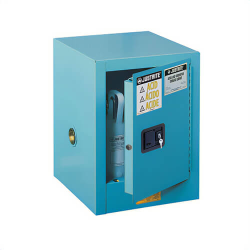 Justrite® 890422 Sure-Grip® EX Countertop Corrosive Safety Cabinet, 4 gal Capacity, 22 in H x 17 in W x 17 in D, Self-Close Door, 1 Door, 1 Shelve