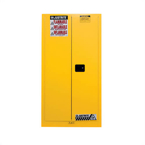 Justrite® 896200 Sure-Grip® EX Vertical Drum Safety Cabinet, 55 gal Capacity, U-Loc™ Handle, Manual Close Door, 2 Doors, 1 Shelve