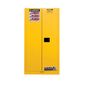 Justrite® 896200 Sure-Grip® EX Vertical Drum Safety Cabinet, 55 gal Capacity, U-Loc™ Handle, Manual Close Door, 2 Doors, 1 Shelve