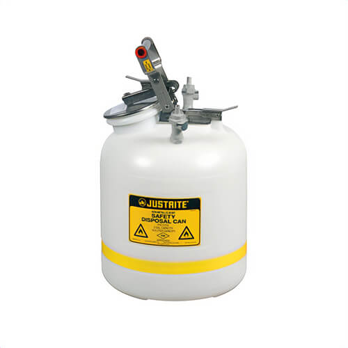 Justrite® PP12755 Quick-Disconnect Disposal Safety Can with Polypropylene Fittings, 5 gal Capacity, 12 in dia, 20 in H