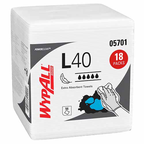 Kimberly Clark* 05701 L40 Utility Wipes, 12-1/2 x 12 in, 56 Sheets Capacity, White