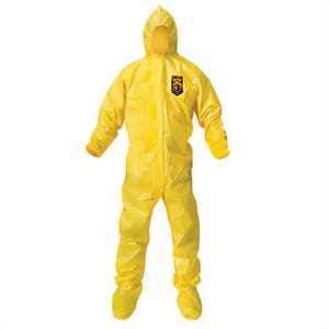 KleenGuard* 00684 A70 Chemical Spray Protection Disposable Coverall, XL, Yellow, Polyethylene Film/Spunbond Polypropylene