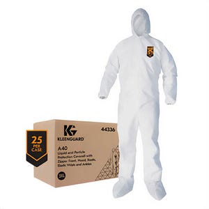 KleenGuard* 44336 A40 Liquid Particle Protection Disposable Coverall, 3XL, White, Microporous Film Laminate