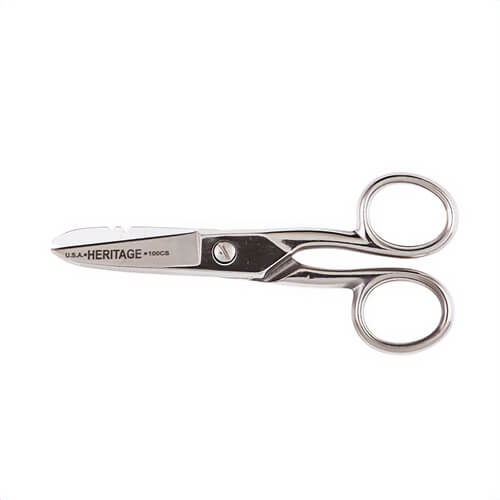 Klein® 100CS Heritage Cutlery™ Electrician's Scissor with Stripping, 1-7/8 in L of Cut, 5-1/4 in OAL, Standard Tip, Right Hand