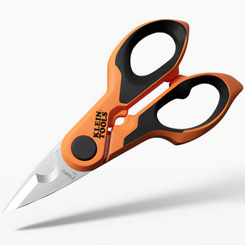 Klein® 2100FO Compact Cable Stripping Electrician Scissors, Standard, Steel, Orange/ Black, 4.72 in Handle Length , 6 in