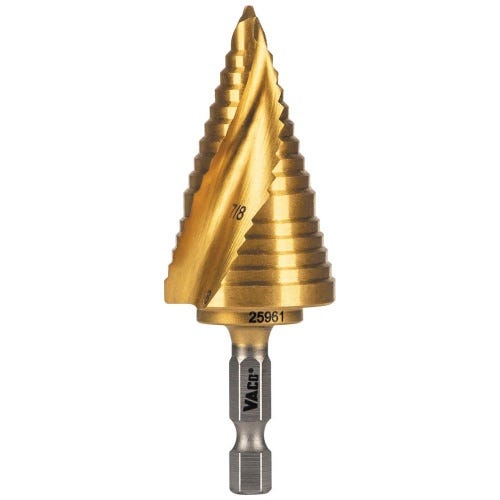 Klein® 25961 Step Drill Bit, Spiral Double-Fluted, 7/8 in to 1-1/8 in, VACO
