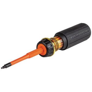 Klein® 32287 2-in-1 Flip Blade Screwdriver, #1, #2 Range, Square Point, Cushion Grip Handle, Induction Hardened Steel, ASTM F1505
