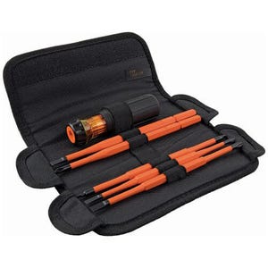 Klein® 32288 8-in-1 Interchangeable Insulated Screwdriver Set, 7 pc, Phillips®/Square/Slotted Point, Cushion Grip Handle