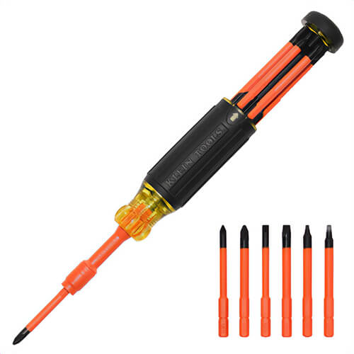 Klein® 32306INS 6-in-1 Insulated Auto-Lock Screwdriver, Hardened Steel, Plastic, 2 in Shank, 5.25 in Handle, 7 pc