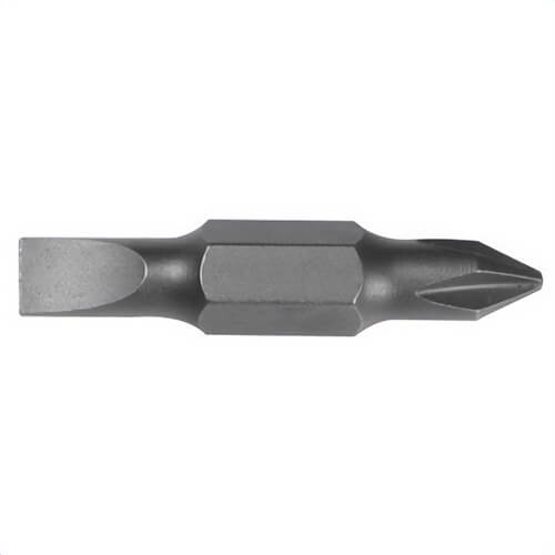 Klein® 32482 Screwdriver Insert Bit, Double End Replacement, #1 x 3/16 in point, Phillips®/Slotted point, Hex Shank, S2 Steel, Carbide