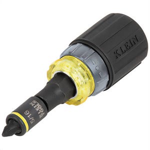 Klein® 32561HDRT Knect™ 7-in-1 Ratcheting Impact-Rated Stubby Screwdriver/Nut Driver, Steel, Yellow/Black