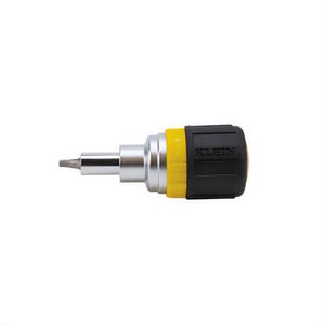 Klein® 32594 Multi-Bit Screwdriver, 6-in-1 Stubby Ratchet, Imperial, Phillips®/Slotted/Square Bit, 3-1/2 in OAL