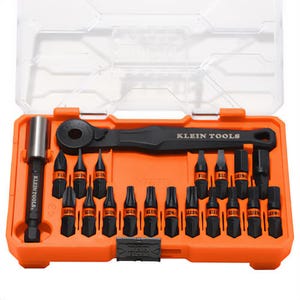 Klein® 32787S Proflex Micro Ratchet Impact Bit Set with Case, Black Phosphate, Reversible, 64-Teeth, Steel, 1/4 in Drive, 20 pc