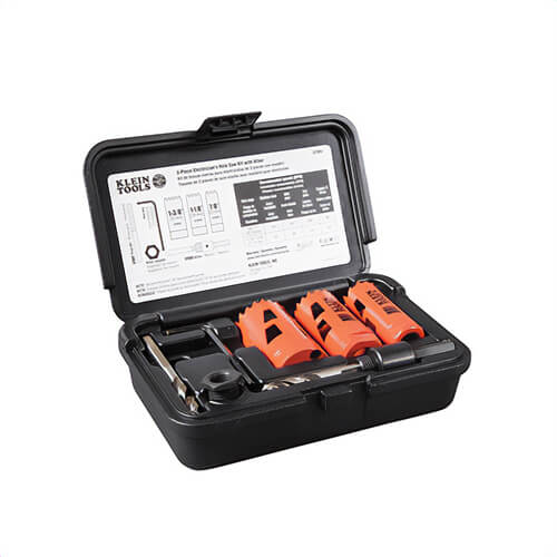 Klein® 32905 Hole Saw Kit, Electrician, 3 pc, 1-3/8 in, 1-1/8 in, 7/8 in dia Saw, For: 31905 3/8 in Arbor, Bi-Metal