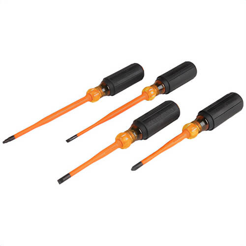 Klein® 33734INS Slim-Tip Screwdriver Set, 4 pcs, ASTM F-1505-16, IEC 60900:2018, Plastic/Steel