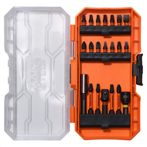 Klein® 33801B Impact Driver Bit Set, for use with Impact Driver, Alloy Steel, Titanium Nitride, Stainless Steel Bit Holder, 21 pc
