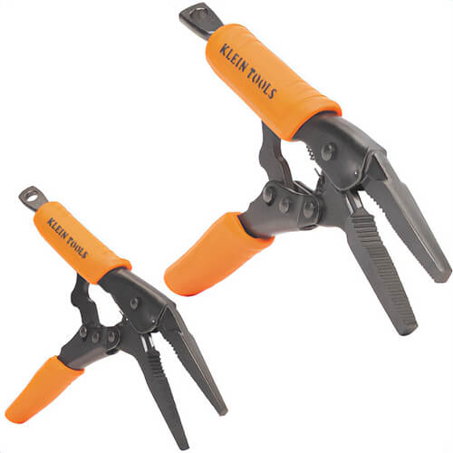Klein® 38661 Long Nose Locking Pliers Set, Molded Grip Finish, Steel, Orange/Black, 3.7 in to 4.71 in Handle, 2 in, 2.25 in Jaw Capacity, 6 in and 9 in, 2 pc