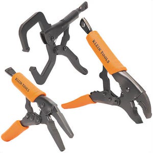 Klein® 38664 Locking Pliers Set, C-Clamp, Long Nose, Curved Jaw, Molded Grip Finish, Steel, Orange/Black, 3 pc