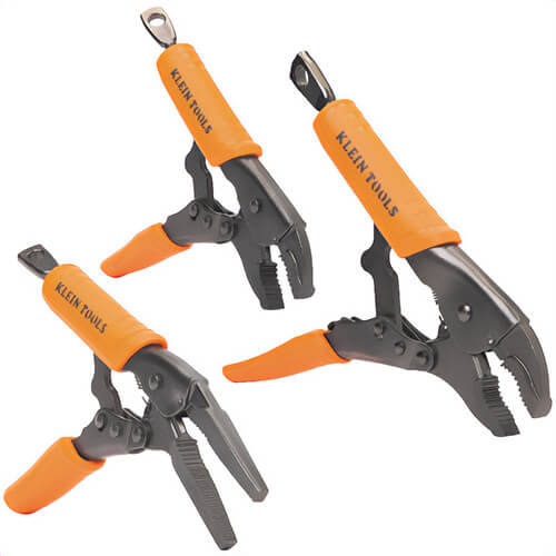 Klein® 38665 Locking Pliers, Long Nose, 6 in, Curved Jaw, 7 in and 10 in, Molded Grip Finish, Steel, Orange/Black, 3 pc