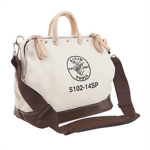 Klein® 5102-14SP Tool Bag, Deluxe, 14 in L x 6 in W x 10 in H Outside, Canvas, Natural, Brown/Tan, 10 Compartments, Riveted Handle