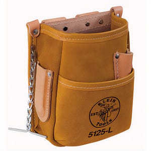 Klein® 5125L Tool Pouch, General Purpose, 2-1/4 in Belt Width, 5 pocket, Leather, Brown, 2.25 in Belt Width, 7-1/2 x 8-1/2 in