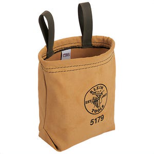 Klein® 5179 Tool Pouch, Water Repellent, 7 in dia Top, Canvas, Tan, 7-1/2 in L x 7 in W x 3-1/2 in H, Up to 4.5 in Belt Width