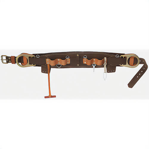 Klein® 5266N-24D Semi-Floating Body Belt Style, Forged Single Tongue Buckle, Leather, Nylon, Brown, 40 in to 48 in Waist, 24 in