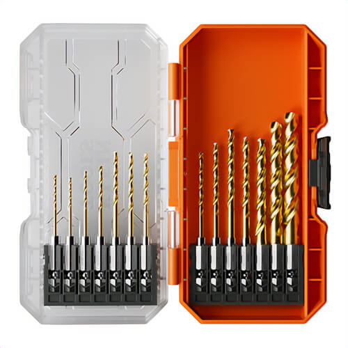 Klein® 53614 Titanium Drill Bit Set with Case, for use with Wood, Plastic and Metal, Nitride Coated HSS, 14 pc