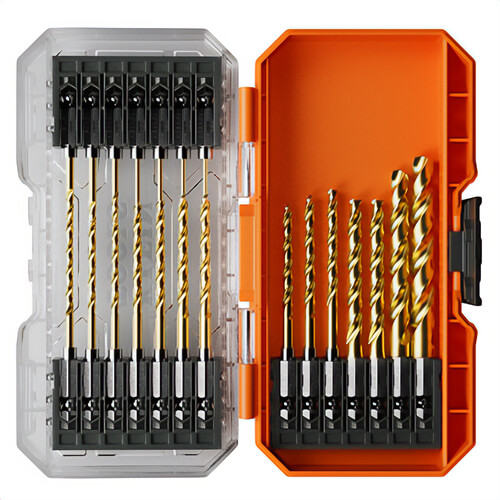 Klein® 53621 Titanium Drill Bit Set with Case, for use with Wood, Plastic and Metal, Nitride Coated HSS, 21 pc