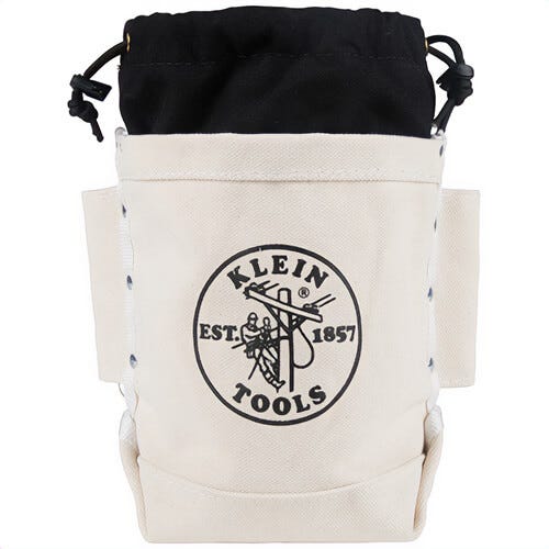 Klein® 5416TCP Top Closing Bolt Bag, Extra Tall Tunnel, 3 pocket, Canvas, Tan, 5 in L x 9 in W x 12 in H