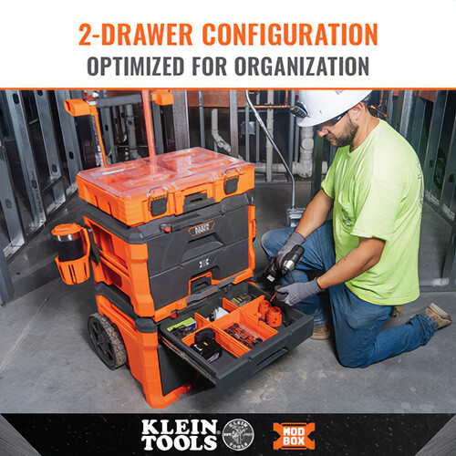 Klein® 54801MB MODbox™ Rolling Tool Box with 2 Drawers, Impact Resistant Polymers