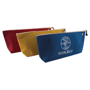 Klein® 5539LCPAK Canvas Tool Bag, Large Wide-Bottom, 18 in L x 3-1/2 in W x 8 in H Outside, No. 8 Canvas, Blue/Red/Yellow