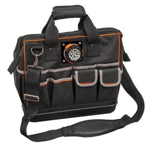 Klein® Tradesman Pro™ 55431 Zipper Closure Organizer Lighted Tool Bag, 1680D Ballistic Weave, Black/Orange