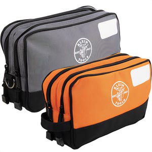 Klein® 55579 Double Zipper Tool Bag with 2 Compartments, 1680D and 2520D Polyester, Gray/Orange, 2 pk