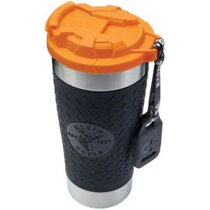 Klein® 55580 Tradesman Pro™ Vacuum Insulated Tumbler with Polypropylene Flip-Top Lid, 20 oz Capacity, Black/Orange
