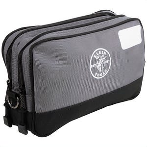 Klein® 55583 Double Zipper Bag with 2 Compartments, 1680D Polyester, Gray, 252 in³ Cubic Area, 12 in x 7 in