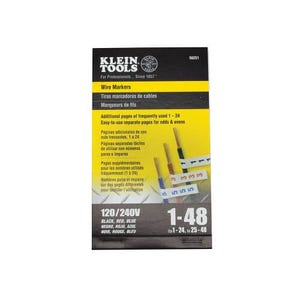 Klein® 56251 14-Page 3-Phase Strong Tack Adhesive Wire Marker Book, 5-1/2 in L x 3-21/64 in W, Black/Blue/Red Printed on White, Cloth