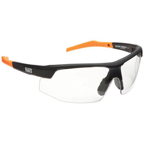 Klein® 60159 Standard Safety Eyewear, Anti-Fog/Scratch-Resistant, Semi-Framed Nylon Frame, Black/Orange, Clear Polycarbonate Lens