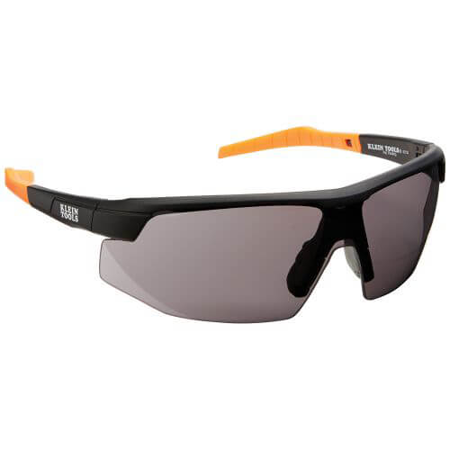 Klein® 60160 Standard Safety Eyewear, Anti-Fog/Scratch-Resistant, Gray Lens, Semi-Framed Frame, Black/Orange, Nylon Frame